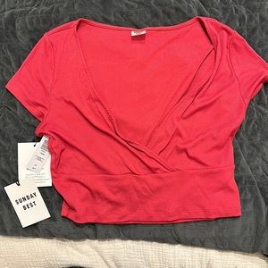 Red Aritzia Sunday Best crop v-neck